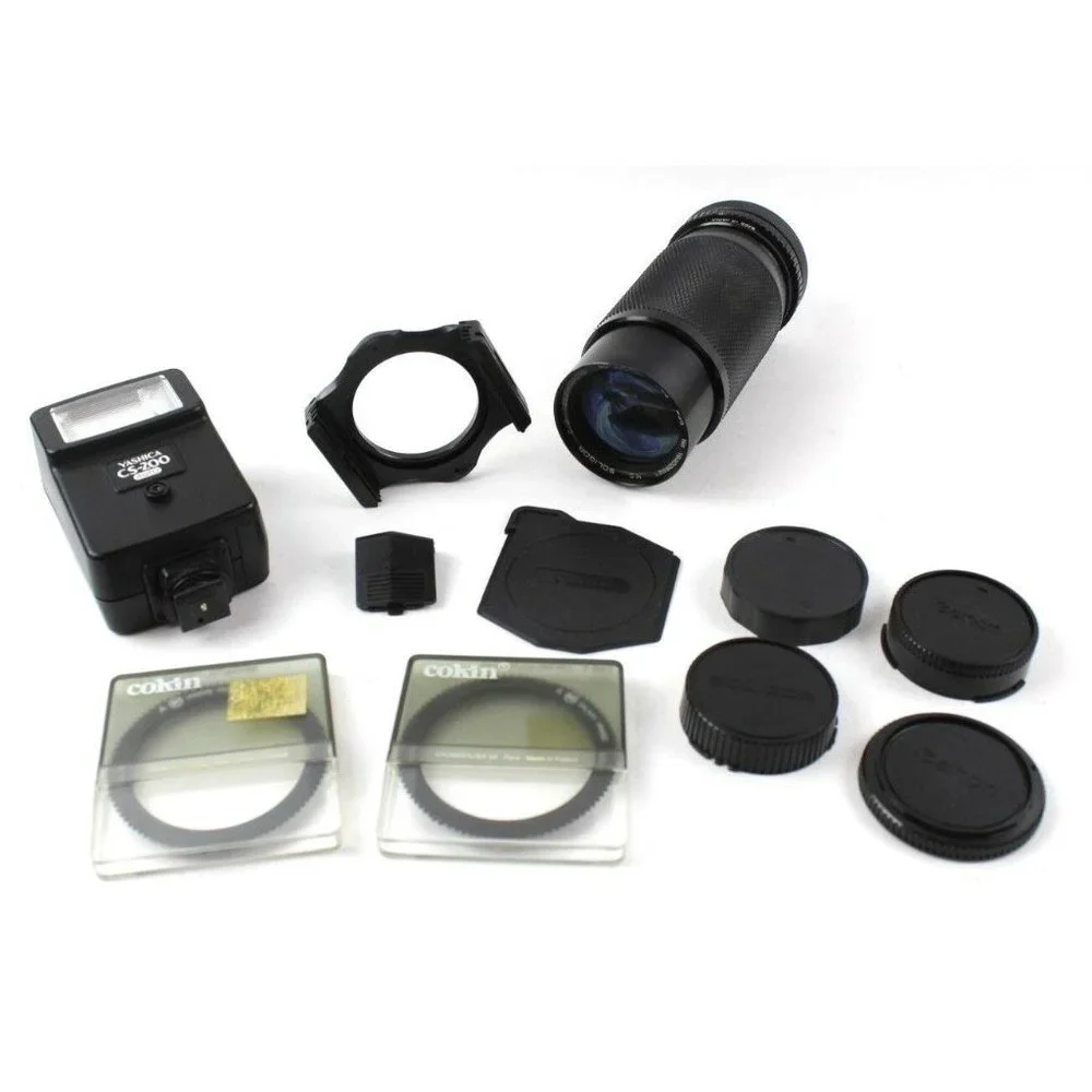 12 Piece Lot Soligor Lens Yashica Flash Cube Cokin Cromofilters with Case Etc.